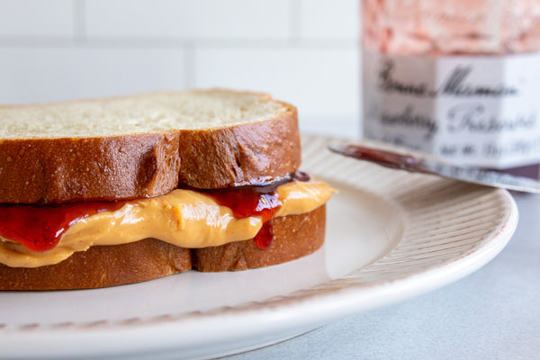 Peanut butter and jelly sandwich. On Keto and Diabetic friendly bread. Low carb low glycemic index and low calorie.